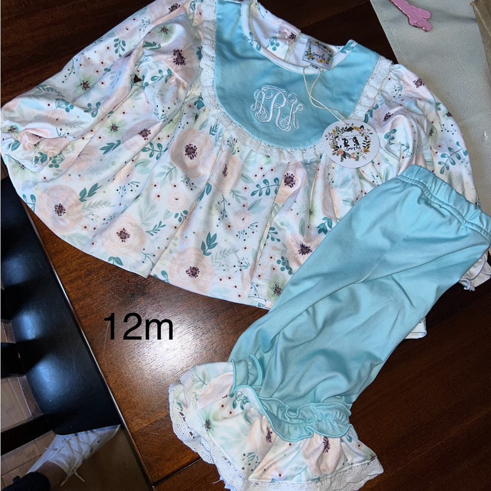 “ARK” Monogrammed Floral 12m floral set  - Light Blue